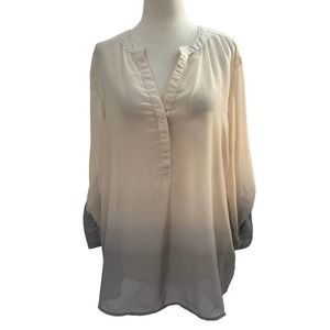 Fred David Women Size Large Ombre Peach Gray‎ Roll Tab Sleeve Sheer (36-22)